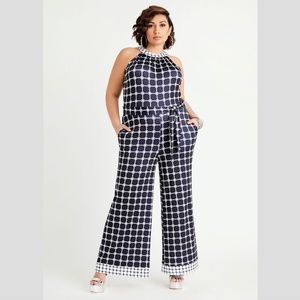 Ashley Steward B&W Belted Dot Wide Leg Jumpsuit - Size 26/28